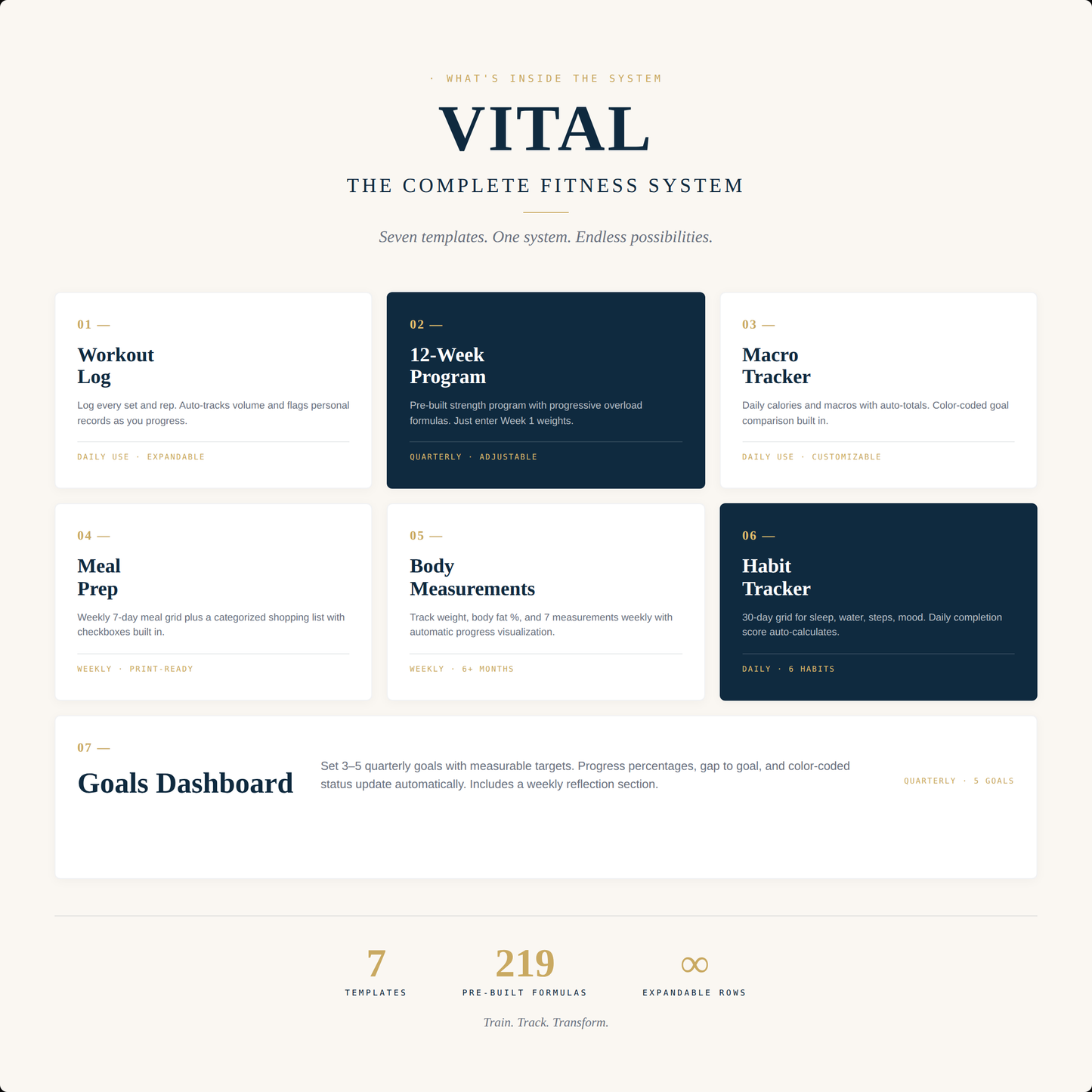 VITAL — The Complete Fitness System | 7 Excel Templates + Bonus Recipes
